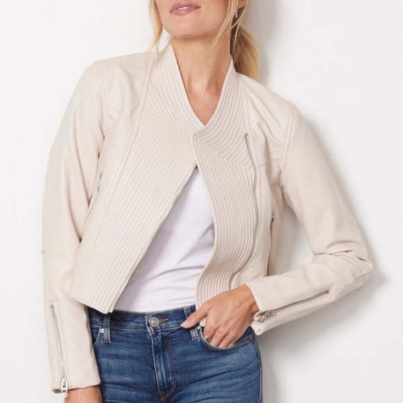 BLANKNYC Evereve SM Eye Catching Vegan Moto Jacket IMPERFECT Bone Faux Leather - Picture 1 of 16